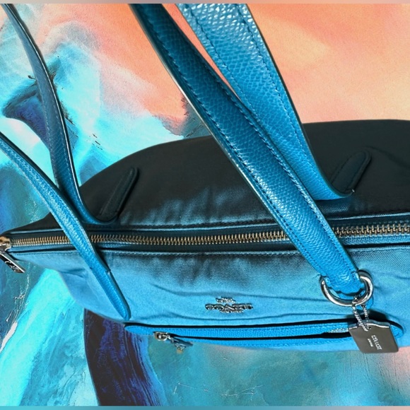 COACH 35500 Nylon/Leather Peacock Blue Tote/Shoulder Bag - Picture 9 of 13